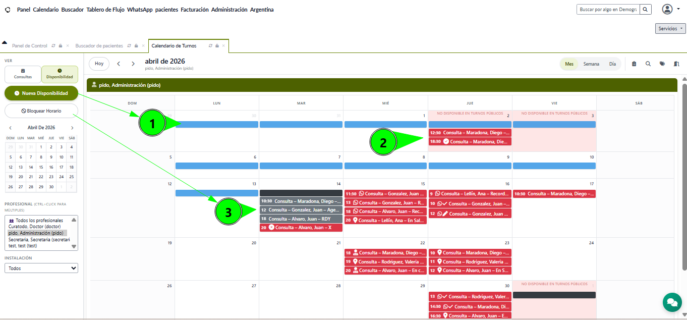 Calendario de disponibiliad